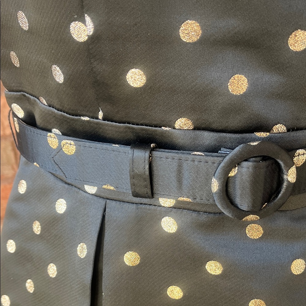 EUC White House Black Market Black Dress with Gold Dots, Pockets and Belt (8) - Picture 7 of 15